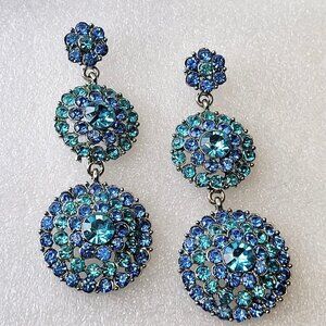 Blue Crystal Rhinestone Long Dangle Earrings